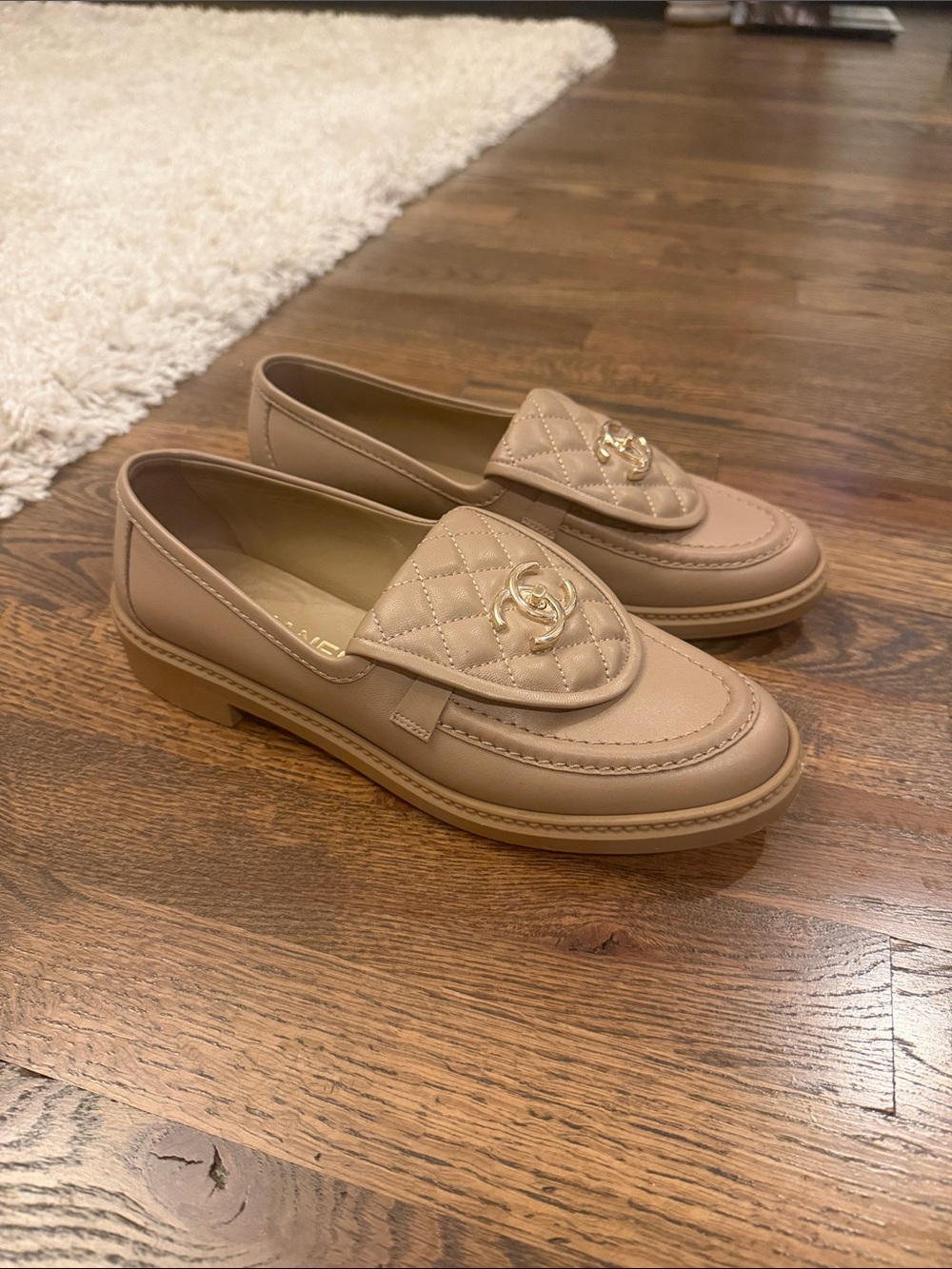 CHANEL Quilted Leather Loafers in Nude Beige with Gold CC Hardware - Picture 2 of 7